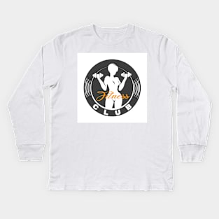 Fitness club logo or emblem with woman silhouette Kids Long Sleeve T-Shirt